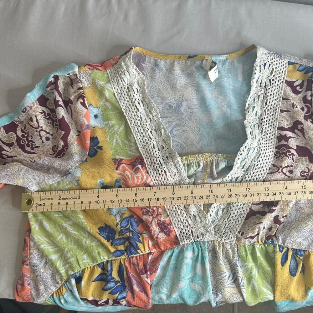 UMGEE Boho Hippie Babydoll Floral Print Peasant Lagenlook Tunic Mini Dress Sz S - Picture 6 of 9